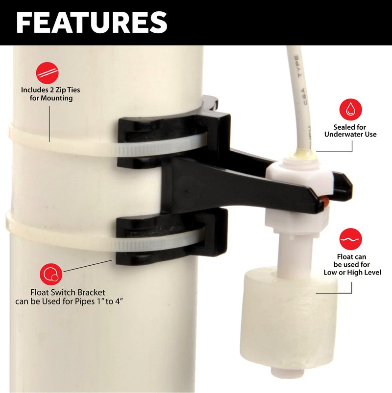 Level Sense 15 Feet Water Level Float Switch with Mounting Bracket - Image 2
